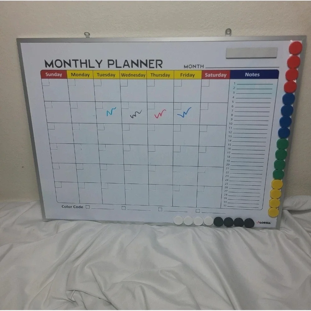 Lorell Magnetic Dry Erase Monthly Planner Board 24x18 with Expo Markers Eraser